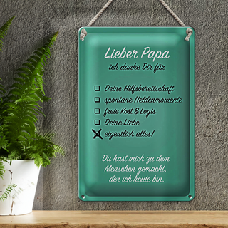 Blechschild Spruch 20x30cm Lieber Papa ich danke