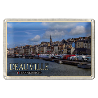 Blechschild Reise 30x20cm Deauville Frankreich Hafen Boote