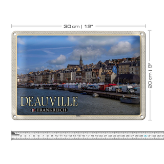 Blechschild Reise 30x20cm Deauville Frankreich Hafen Boote