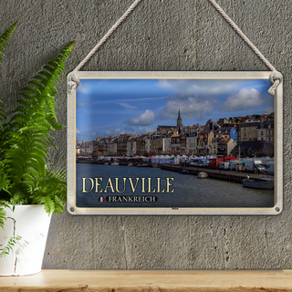 Blechschild Reise 30x20cm Deauville Frankreich Hafen Boote