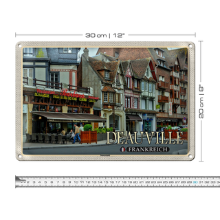 Blechschild Reise 30x20cm Deauville Frankreich Innenstadt Pizzeria