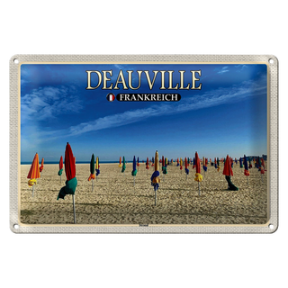 Blechschild Reise 30x20cm Deauville Frankreich Strand Meer Urlaub