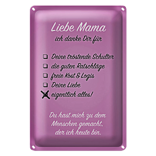 Blechschild Spruch 20x30cm Liebe Mama ich danke