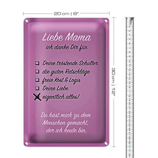 Blechschild Spruch 20x30cm Liebe Mama ich danke