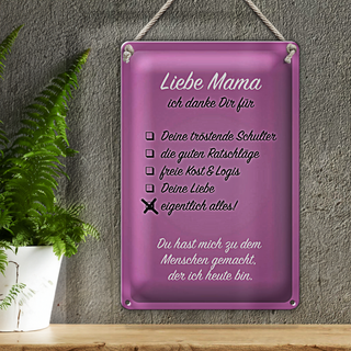 Blechschild Spruch 20x30cm Liebe Mama ich danke