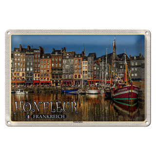 Blechschild Reise 30x20cm Honfleur Frankreich Fischerhafen Boote