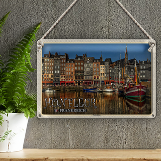 Blechschild Reise 30x20cm Honfleur Frankreich Fischerhafen Boote