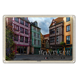 Blechschild Reise 30x20cm Honfleur Frankreich Innenstadt