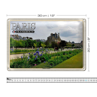 Blechschild Reise 30x20cm Paris Frankreich Jardin des Tuileries Park