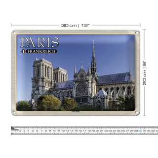 Blechschild Reise 30x20cm Paris Frankreich Notre-Dame Kathedrale