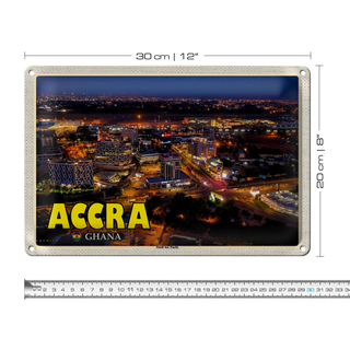 Blechschild Reise 30x20cm Accra Ghana Stadt bei Nacht