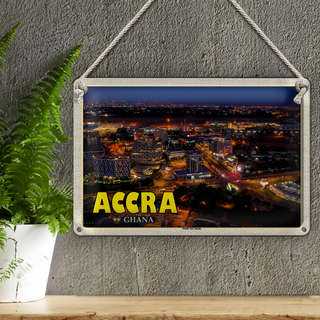 Blechschild Reise 30x20cm Accra Ghana Stadt bei Nacht