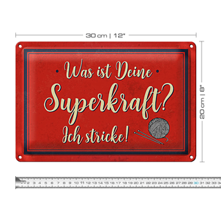 Blechschild Spruch 30x20cm was deine Superkraft ich stricke