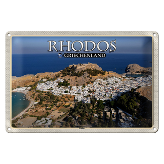 Blechschild Reise 30x20cm Rhodos Griechenland Lindos Stadt Meer