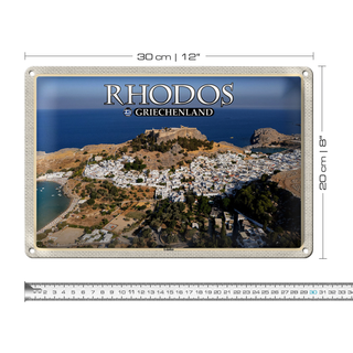 Blechschild Reise 30x20cm Rhodos Griechenland Lindos Stadt Meer
