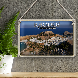 Blechschild Reise 30x20cm Rhodos Griechenland Lindos Stadt Meer