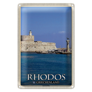 Blechschild Reise 20x30cm Rhodos Griechenland Mandraki Hafen