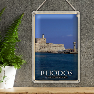 Blechschild Reise 20x30cm Rhodos Griechenland Mandraki Hafen