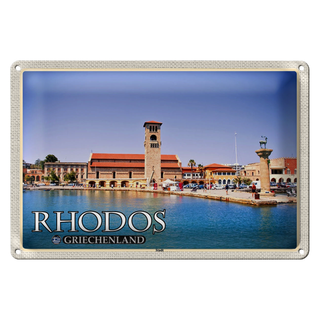 Blechschild Reise 30x20cm Rhodos Griechenland Stadt Meer Urlaub