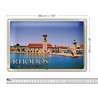 Blechschild Reise 30x20cm Rhodos Griechenland Stadt Meer Urlaub
