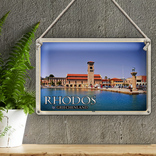 Blechschild Reise 30x20cm Rhodos Griechenland Stadt Meer Urlaub