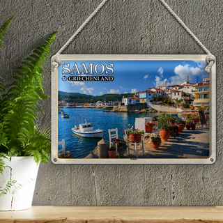 Blechschild Reise 30x20cm Samos Griechenland Kokkári Stadt Urlaub
