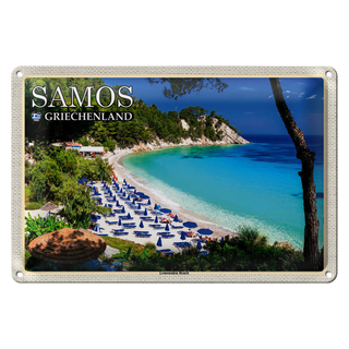 Blechschild Reise 30x20cm Samos Griechenland Lemonakia Beach Strand