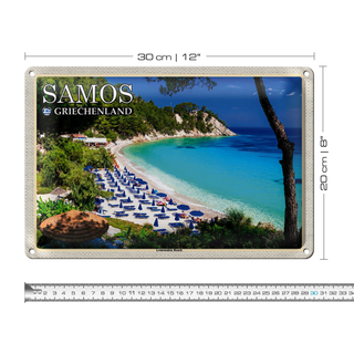 Blechschild Reise 30x20cm Samos Griechenland Lemonakia Beach Strand