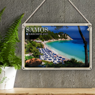 Blechschild Reise 30x20cm Samos Griechenland Lemonakia Beach Strand