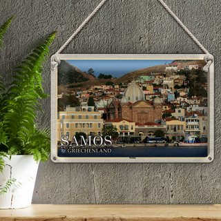 Blechschild Reise 30x20cm Samos Griechenland Mytilini Stadt Meer