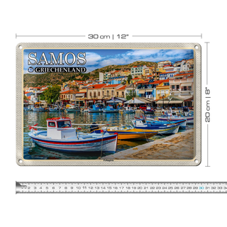 Blechschild Reise 30x20cm Samos Griechenland Pythagório Kleinstadt