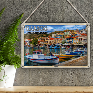 Blechschild Reise 30x20cm Samos Griechenland Pythagório Kleinstadt