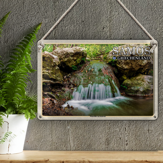 Blechschild Reise 30x20cm Samos Griechenland Wasserfälle Karlovasi