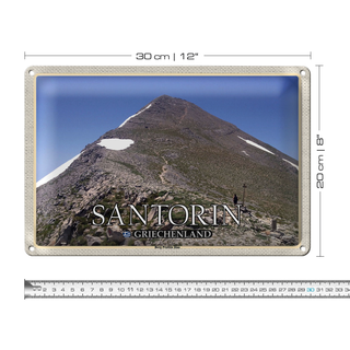 Blechschild Reise 30x20cm Santorin Griechenland Berg Profitis Ilias