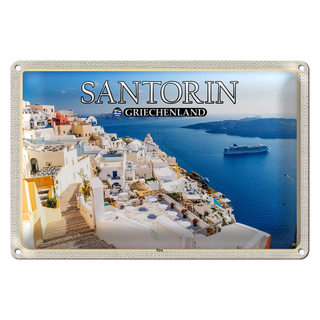 Blechschild Reise 30x20cm Santorin Griechenland Fira Hauptstadt
