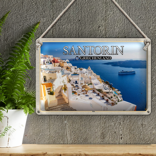 Blechschild Reise 30x20cm Santorin Griechenland Fira Hauptstadt