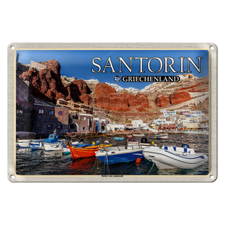 Blechschild Reise 30x20cm Santorin Griechenland Hafen von Ammoudi