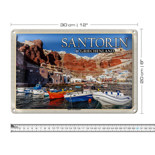Blechschild Reise 30x20cm Santorin Griechenland Hafen von Ammoudi