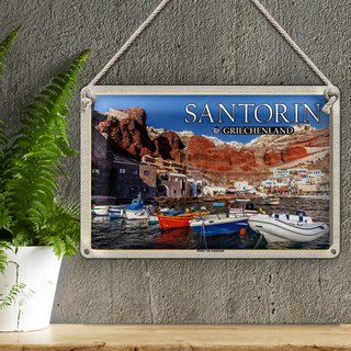 Blechschild Reise 30x20cm Santorin Griechenland Hafen von Ammoudi