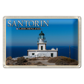 Blechschild Reise 30x20cm Santorin Griechenland Leuchtturm Akrotiri