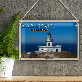 Blechschild Reise 30x20cm Santorin Griechenland Leuchtturm Akrotiri