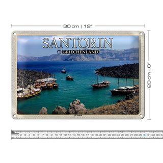 Blechschild Reise 30x20cm Santorin Griechenland Kameni Vulkaninsel