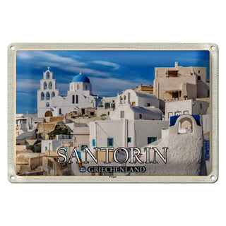 Blechschild Reise 30x20cm Santorin Griechenland Pyrgos Dorf
