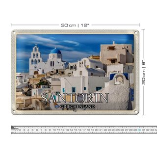 Blechschild Reise 30x20cm Santorin Griechenland Pyrgos Dorf