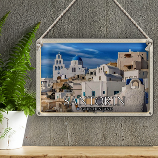Blechschild Reise 30x20cm Santorin Griechenland Pyrgos Dorf