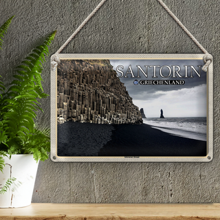 Blechschild Reise 30x20cm Santorin Griechenland Schwarzer Strand