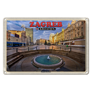 Blechschild Reise 30x20cm Zagreb Kroatien Hauptplatz Ban Jelacic