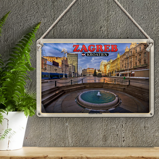 Blechschild Reise 30x20cm Zagreb Kroatien Hauptplatz Ban Jelacic