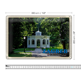 Blechschild Reise 30x20cm Zagreb Kroatien Maksimir Park & Zoo