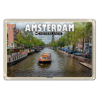 Blechschild Reise 30x20cm Amsterdam Niederlande Grachtenfahrt Fluss